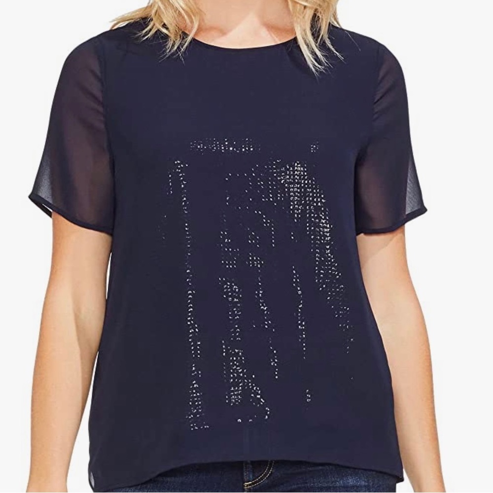 NWT - Vince Camuto Womens Chiffon Overlay Pullover Blouse